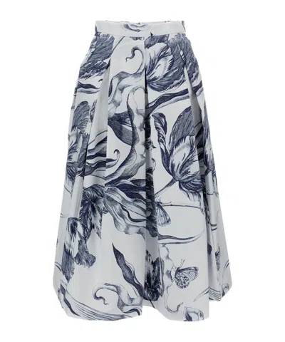 Erdem Floral-print Pleated Midi Skirt In Blue