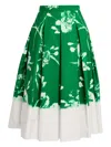 Erdem Pleated Floral Cotton Midi Skirt In Green