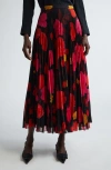 Erdem Pleated Floral-print Georgette Midi Skirt In Black