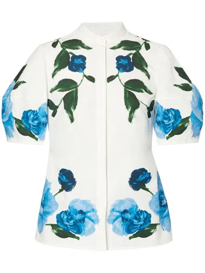 Erdem Floral-print Cotton-poplin Blouse In White