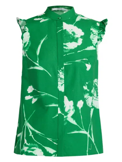 Erdem Floral-print Ruffle-detail Blouse In Green