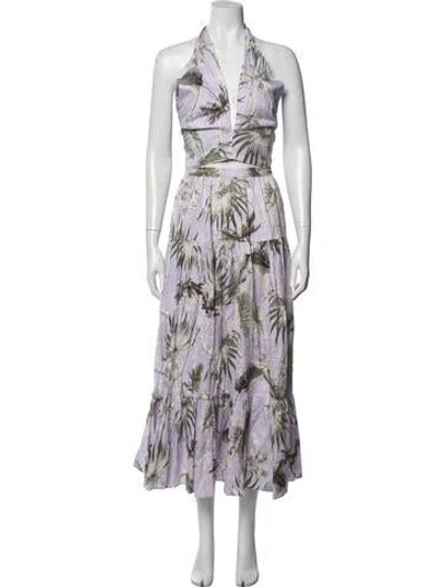 Pre-owned Erdem Floral Print Ruffle Embellishment Skirt Set In Purple