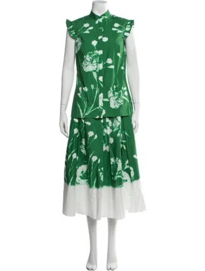 Pre-owned Erdem Floral Print Ruffle Embellishment Skirt Set W/ Tags In Green
