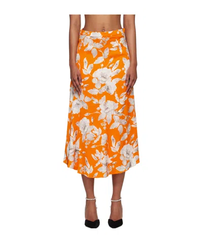 Erdem Floral-print Satin Skirt In Orange