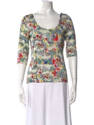Pre-owned Erdem Floral Print Scoop Neck Top In Green
