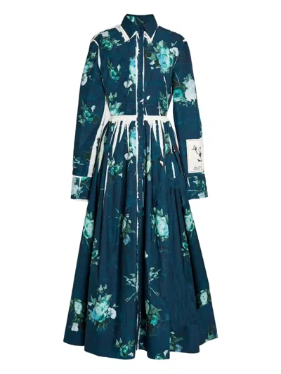 Erdem Floral-print Shirt Dress In Blue