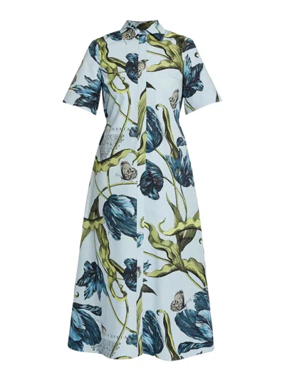 Erdem Floral Print Shirt Dress In Blue