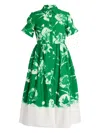 Erdem Carnation-print Cotton Poplin Short-sleeve Midi Shirtdress In Green