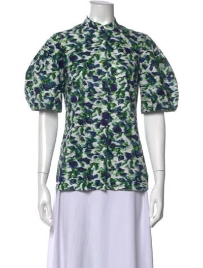 Pre-owned Erdem Floral Print Short Sleeve Blouse In Black