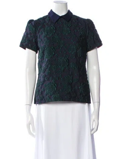 Pre-owned Erdem Floral Print Short Sleeve Blouse In Blue