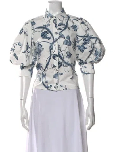 Pre-owned Erdem Floral Print Short Sleeve Blouse In Multi