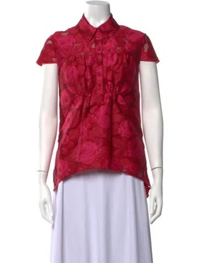 Pre-owned Erdem Floral Print Short Sleeve Blouse In Red