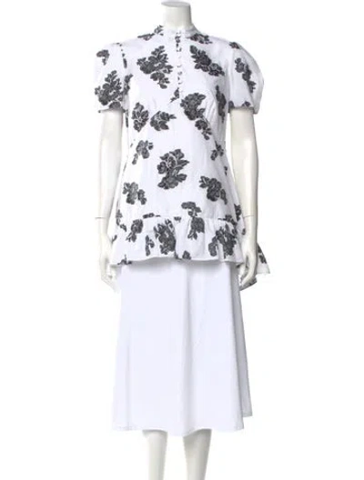 Pre-owned Erdem Floral Print Short Sleeve Blouse W/ Tags In White