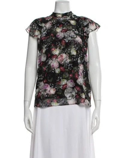 Pre-owned Erdem Floral Print Short Sleeve Blouse In White