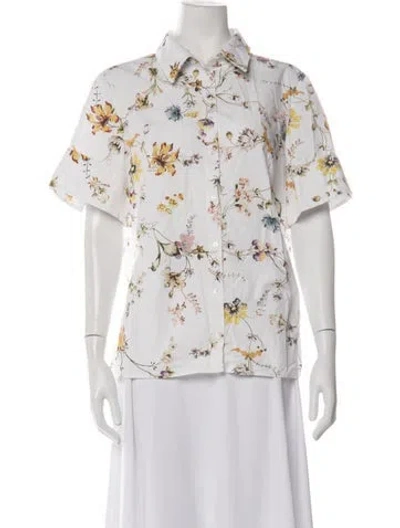 Pre-owned Erdem Floral Print Short Sleeve Blouse In White