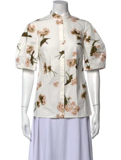 Pre-owned Erdem Floral Print Short Sleeve Blouse In White