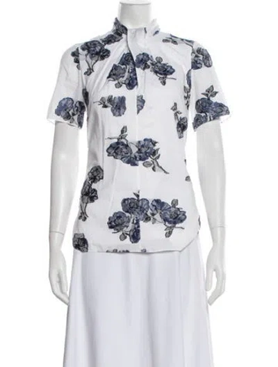 Pre-owned Erdem Floral Print Short Sleeve Blouse In White