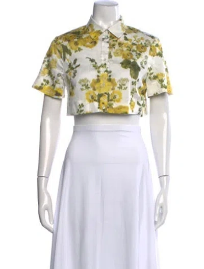 Pre-owned Erdem Floral Print Short Sleeve Blouse In Yellow