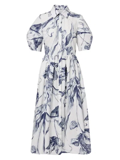 Erdem Floral-print Short-sleeve Midi Shirt Dress In White