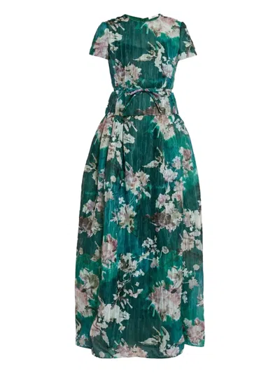 Erdem Floral-print Short-sleeve Gown In Green