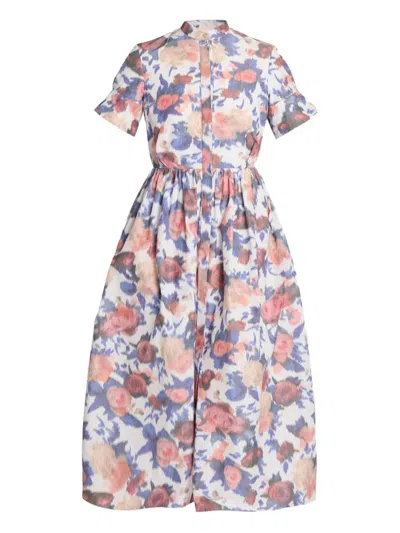 Erdem Floral-print Short-sleeve Midi Dress