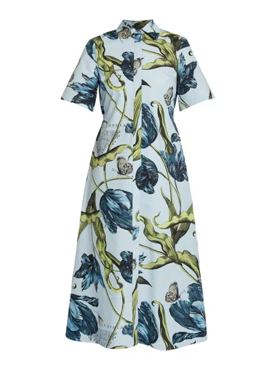 Erdem Floral Print Short Sleeve Mini Dress With Button Fastening In Multi