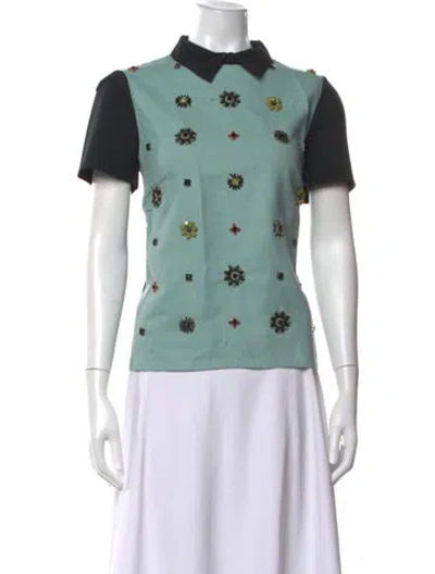 Pre-owned Erdem Floral Print Short Sleeve Polo In Green
