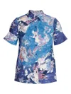 Erdem Womens Artist Garden Cobalt Floral Short-sleeves Cotton-poplin Shirt