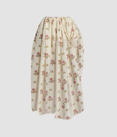 Erdem Floral Print Silk Draped Midi Skirt In Pink