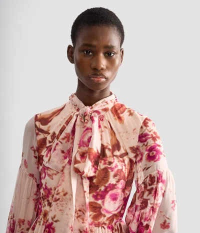 Erdem Floral Print Silk Voile Long Sleeve Gown In Multi