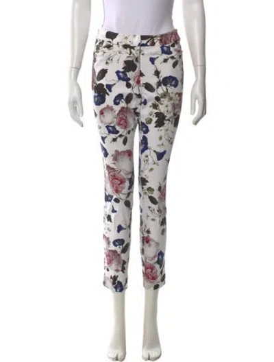 Pre-owned Erdem Floral Print Skinny Leg Pants In White