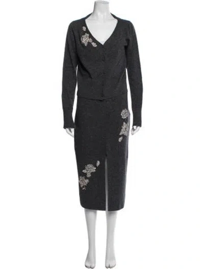 Pre-owned Erdem Floral Print Skirt Set In Gray