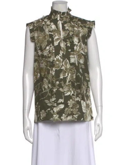 Pre-owned Erdem Floral Print Sleeveless Blouse In Green