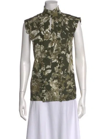 Pre-owned Erdem Floral Print Sleeveless Blouse W/ Tags In Green