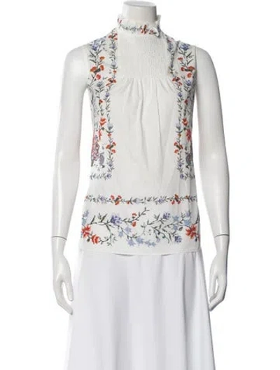 Pre-owned Erdem Floral Print Sleeveless Blouse W/ Tags In White