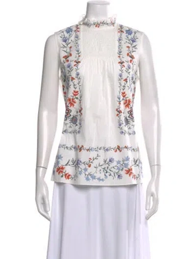 Pre-owned Erdem Floral Print Sleeveless Blouse In White