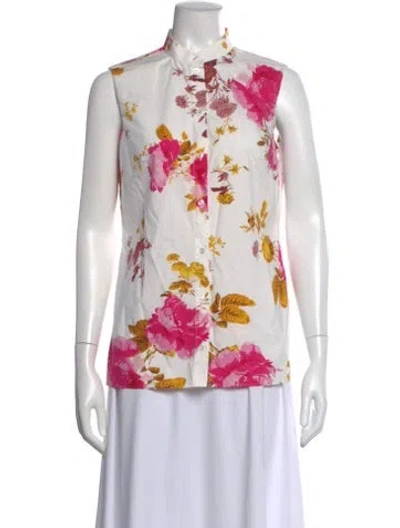 Pre-owned Erdem Floral Print Sleeveless Blouse In White