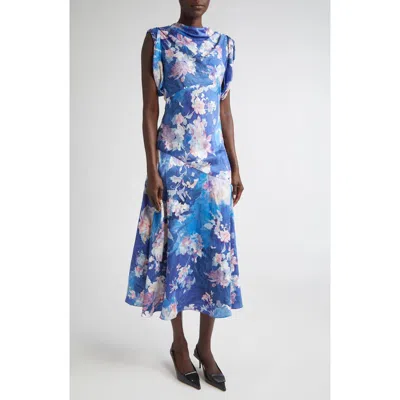 Erdem Floral Print Sleeveless Cotton Poplin Shirtdress In Blue