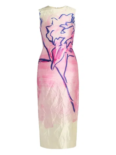 Erdem Floral-print Sleeveless Midi Dress In Pink