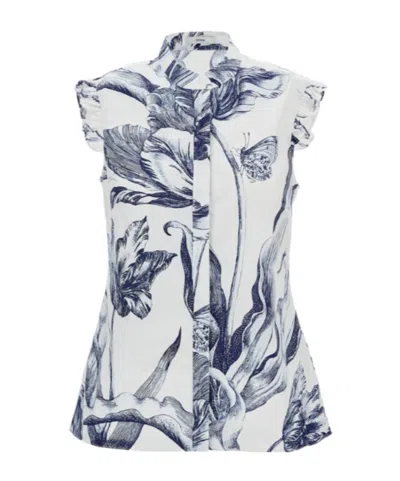 Erdem Floral-print Sleeveless Shirt In White