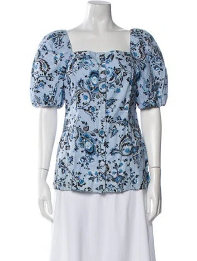 Pre-owned Erdem Floral Print Square Neckline Blouse In Blue