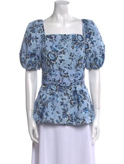 Pre-owned Erdem Floral Print Square Neckline Blouse In Blue