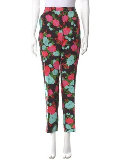 Pre-owned Erdem Floral Print Straight Leg Pants In Black