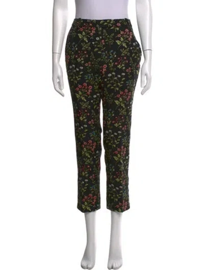 Pre-owned Erdem Floral Print Straight Leg Pants In Black