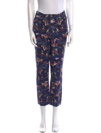 Pre-owned Erdem Floral Print Straight Leg Pants In Blue