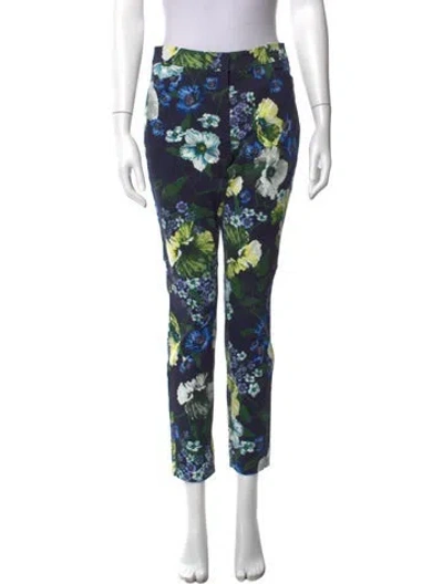 Pre-owned Erdem Floral Print Straight Leg Pants In Blue