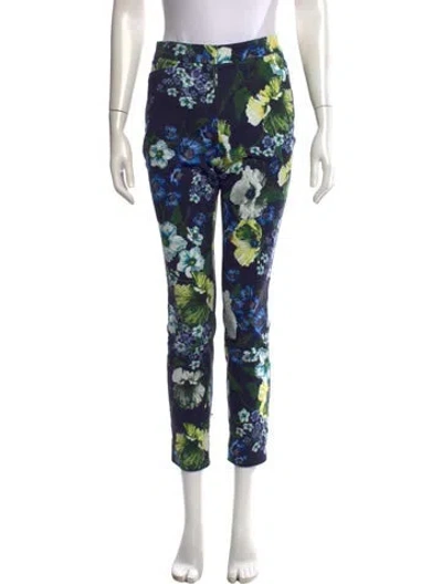 Pre-owned Erdem Floral Print Straight Leg Pants In Blue