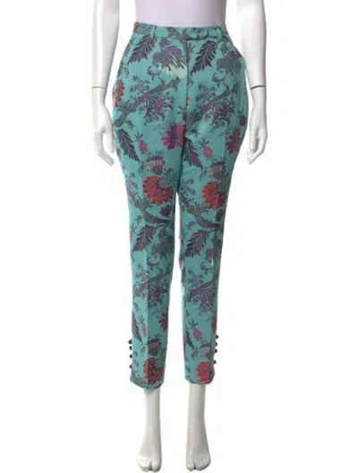 Pre-owned Erdem Floral Print Straight Leg Pants In Blue/green