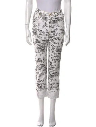 Pre-owned Erdem Floral Print Straight Leg Pants In White