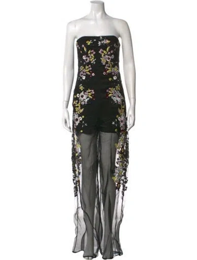 Pre-owned Erdem Floral Print Strapless Jumpsuit In Black